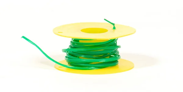 Gammal Ståltråd Täckt Med Grön Plast Isolerad Vit — Stockfoto