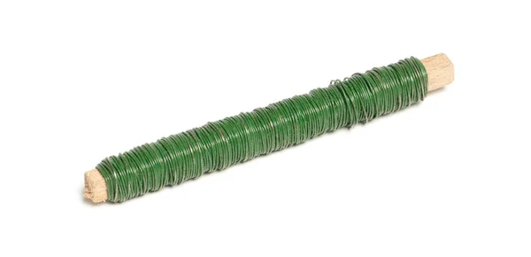 Gammal Ståltråd Täckt Med Grön Plast Isolerad Vit — Stockfoto