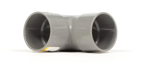 Close Widok Narożnika Hydraulicznego Kawałek Rury Tworzywa Sztucznego Izolowane Białym — Zdjęcie stockowe