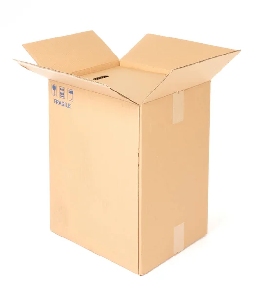 Κουτί Χαρτόνι Ανοιγμένο Κουτί Που Απομονώνεται Λευκό Φόντο — Φωτογραφία Αρχείου