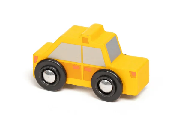 Retro Drewniany Samochód Zabawki Izolowane Białym Tle — Zdjęcie stockowe
