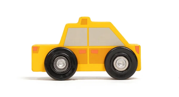 Retro Houten Speelgoedauto Geïsoleerd Een Witte Achtergrond — Stockfoto
