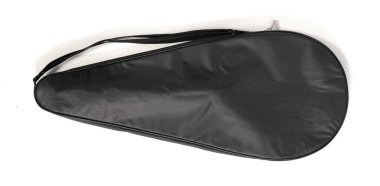 Beyaz arka planda izole edilmiş eski tenis raketi kapağı