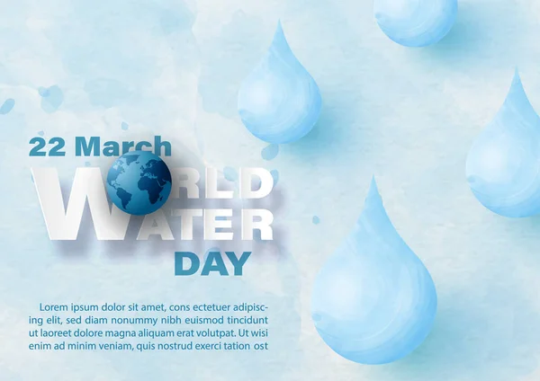 Велетенські Краплини Води Акварелях Мають Стилі Світового Водного Дня Літери — стоковий вектор