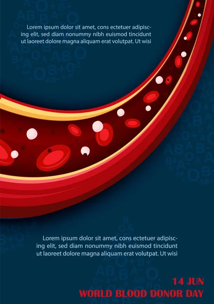 Células Sanguíneas Vaso Sanguíneo Con Texto Donante Sangre Del Mundo — Vector de stock