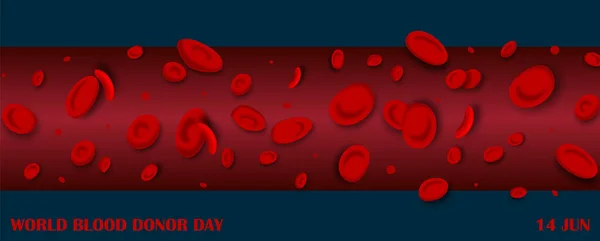 Rote Blutkörperchen Mit Dem Schriftzug Des Weltblutspendertages Auf Marineblauem Hintergrund — Stockvektor