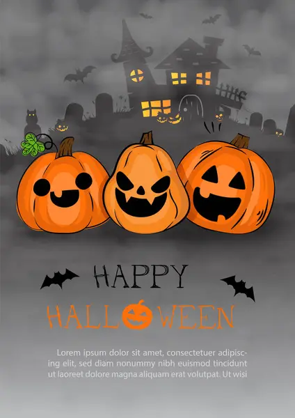 Greeting Card Poster Black Silhouette Jack Lantern Monster Halloween Day — Stock Vector