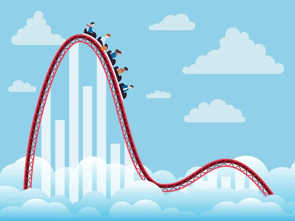 Business People Roller Coaster Falling Because Bear Market Vector Illustration — Stock Vector