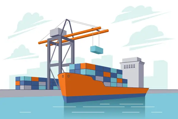 Industrial Sea Port Cargo Logistics Container Import Export Freight Ship Ilustración De Stock