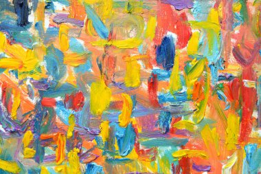 Yaşamın rengi. Dışavurumcu ruh hali, desen fırça boyası tuval üzerine canlı renkli yağ çizimi.