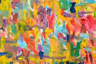 Yaşamın rengi. Dışavurumcu ruh hali, desen fırça boyası tuval üzerine canlı renkli yağ çizimi.