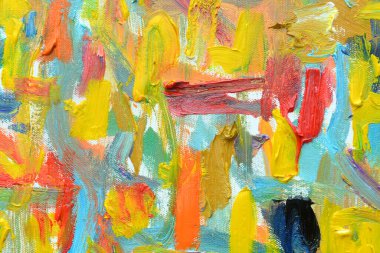 Yaşamın rengi. Dışavurumcu ruh hali, desen fırça boyası tuval üzerine canlı renkli yağ çizimi.