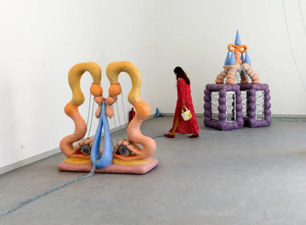 Venice, Italy - July 3, 2022: 59th Venice Biennale International Art Exhibition in Venice. Artworks by the Zsfia Keresztes titled After Dreams - I Dare to Defy the Damage, Hungarian Pavilion