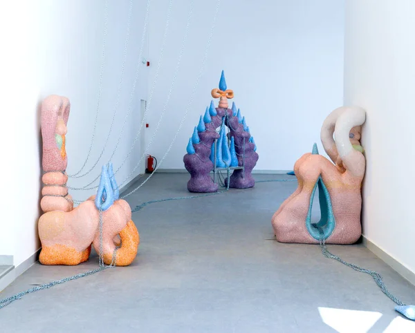 Venice, Italy - July 3, 2022: 59th Venice Biennale International Art Exhibition in Venice. Artworks by the Zsfia Keresztes titled After Dreams - I Dare to Defy the Damage, Hungarian Pavilion