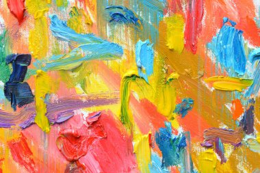Yaşamın rengi. Dışavurumcu ruh hali, desen fırça boyası tuval üzerine canlı renkli yağ çizimi.