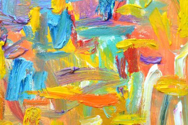 Yaşamın rengi. Dışavurumcu ruh hali, desen fırça boyası tuval üzerine canlı renkli yağ çizimi.