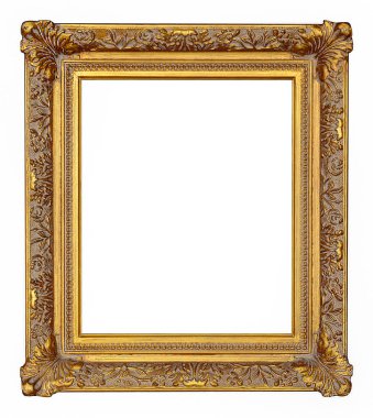 Beyaz arkaplanda izole edilmiş antika altın çerçeve.