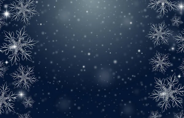 Sfondo Invernale Con Cornici Fiocco Neve Nevicate Nella Notte Stella — Vettoriale Stock