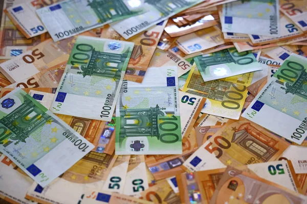 Notas Euro Cima Mesa Plano Fundo Euro Fiduciário Conceito Finanças Imagens De Bancos De Imagens