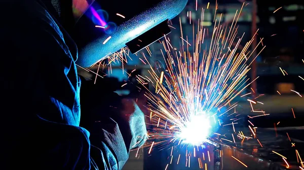 Welder Work Metal Industry Welding Metal Construction Close Shot Lots Immagini Stock Royalty Free