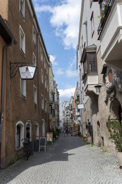 HALL IN TYROL, AUSTRIA - JULY 30, 2022: Traditional architecture in Hall in Tyrol, a town in the Innsbruck-Land district of Tyrol, Austria
