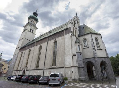 HALL IN TYROL, AUSTRIA - JULY 30, 2022: Parish church of St. Nicholas, in the old town of Hall in Tyrol, Austria