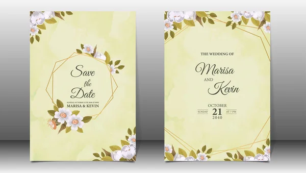 Elegant floral wedding invitation template with watercolor background