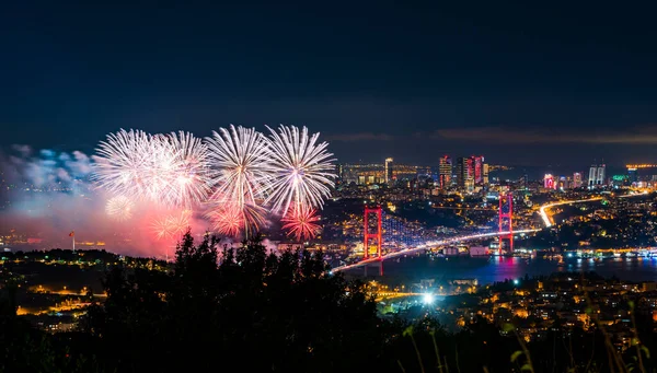 Fireworks Istanbul Bosphorus Turkish Republic Day Celebrations Fireworks 15Th July — Stock Photo, Image