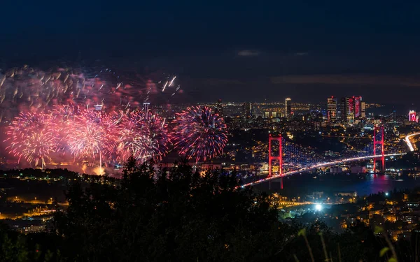 Fireworks Istanbul Bosphorus Turkish Republic Day Celebrations Fireworks 15Th July — Stock Photo, Image