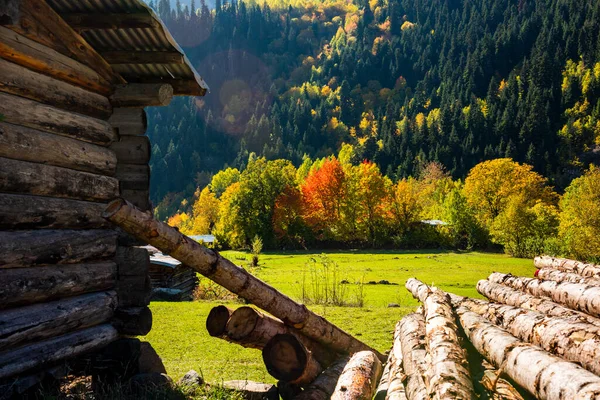 Herfst Uitzicht Savsat Artvin Turkije Prachtig Herfstlandschap Met Houten Huis — Stockfoto