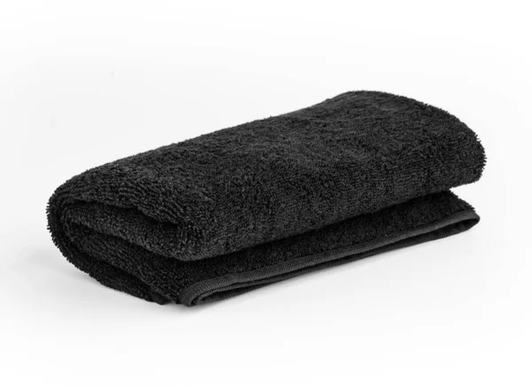 Czarny Ręcznik Izolowany Białym Tle Czarny Kolor Składany Ręcznik Dłoni — Zdjęcie stockowe