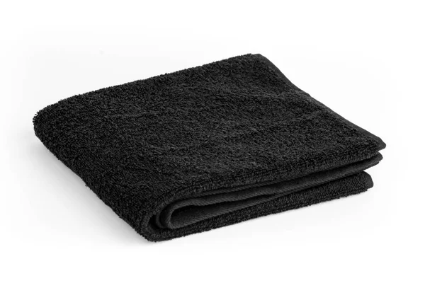Czarny Ręcznik Izolowany Białym Tle Czarny Kolor Składany Ręcznik Dłoni — Zdjęcie stockowe