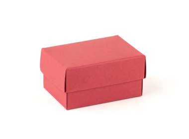 Red paper box on white background. Christmas gift box.