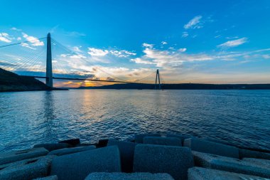 Yavuz Sultan Selim Bridge in Istanbul, Turkey. 3rd bridge of Istanbul Bosphorus with blue sky. Sunset view
