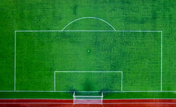 Widok Obszaru Karnego Boisku Piłki Nożnej Zielone Boisko Piłki Nożnej — Zdjęcie stockowe