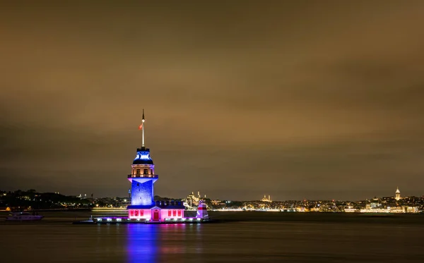 stock image Maiden's Tower in Istanbul, Turkey. KIZ KULESI. Maidens Tower got a new look. Istanbuls Pearl Maidens Tower reopened after newly restored.