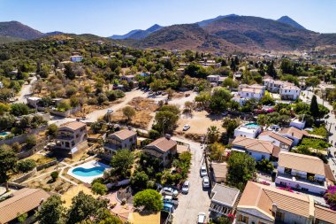 Eski Datca Bölgesi (Eski Datca), Mugla, Türkiye. Eski Datca 'nın güzel hava manzarası. İHA atışı.