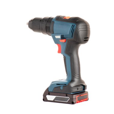 Kablosuz telsiz matkap. Kablosuz tornavida ve matkap. İzole edilmiş beyaz arkaplan.