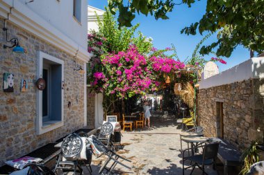 Mugla, Türkiye - 13 Eylül 2023: Eski Datca İlçesi (Eski Datca), Mugla, Türkiye. Eski Datca 'nın güzel manzarası.