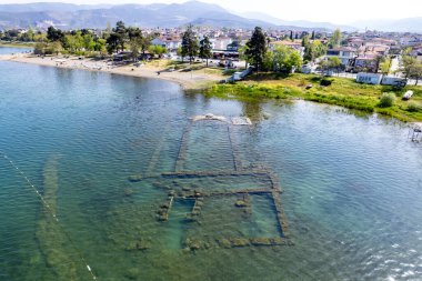 Underwater Basilica in Iznik Lake. Bursa, Turkey. Basilica of Saint Neophytos. Drone shot. clipart