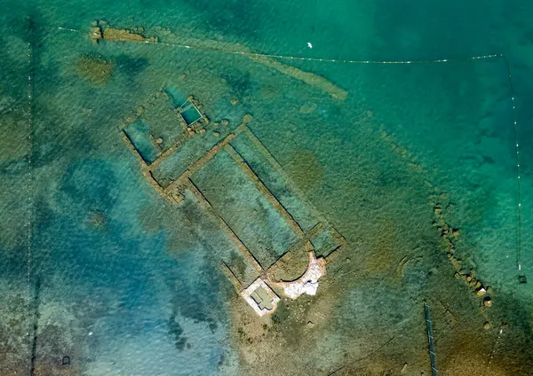Underwater Basilica Iznik Lake Bursa Turkey Basilica Saint Neophytos Drone Stock Image