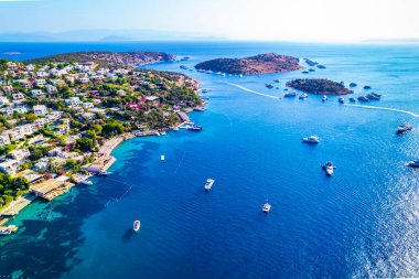 Bodrum Turkbuku Körfezi. Mugla, hindi. Türkbuku 'nun (Golturkbuku) havadan panoramik görüntüsü. İHA atışı.