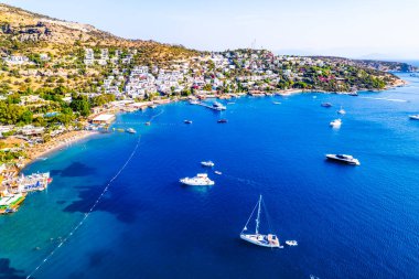 Bodrum Turkbuku Körfezi. Mugla, hindi. Türkbuku 'nun (Golturkbuku) havadan panoramik görüntüsü. İHA atışı.