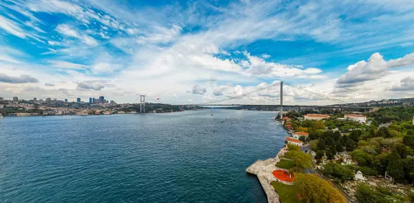 stock image ISTANBUL, TURKEY. Istanbul Bosphorus Bridge aerial view. Drone shot.