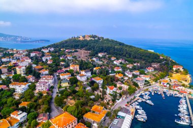 Heybeliada Island in Istanbul, Turkey. Heybeliada is the second largest of the Princes Islands in the Sea of Marmara. Drone shot. clipart