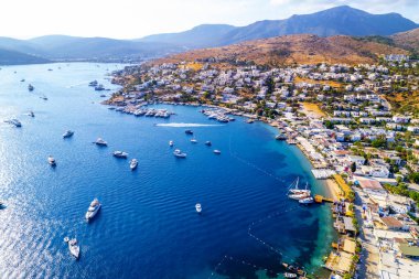 Bodrum Turkbuku Körfezi. Mugla, hindi. Türkbuku 'nun (Golturkbuku) havadan panoramik görüntüsü. İHA atışı.