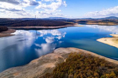 Omerli Dam is a dam in Istanbul, Turkey. Omerli Dam is located in Cekmekoy district. Aerial drone shot. clipart