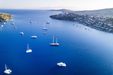 Gundogan Bay of Bodrum. Mugla, Turkey. Aerial panoramic view of Gundogan Bay. Drone shot. clipart