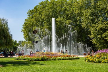 BUDAPEST, HUNGARY - 18 Temmuz 2017: Margaret Adası, Budapeşte. Margaret Adası Tuna Nehri 'nin tam ortasında, Budapeşte şehir merkezinin kuzeyinde. Macaristan.