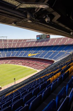 Barcelona, İspanya - 28 Mayıs 2016: Kamp Nou. Nou Kampı 'nın panoramik manzarası. Futbol kulübü Barcelona 'nın stadyumu..